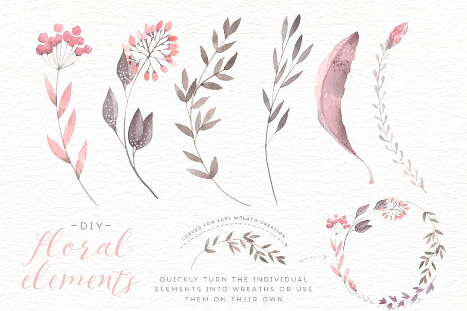 水彩花卉边界装饰插画元素 Watercolor floral borders插图(3)