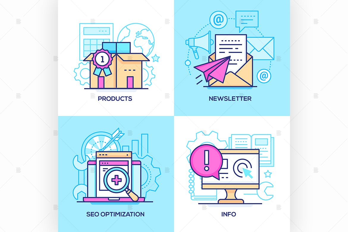 互联网营销主题线条设计风格矢量插画 Marketing – set of line design style illustration插图(1)