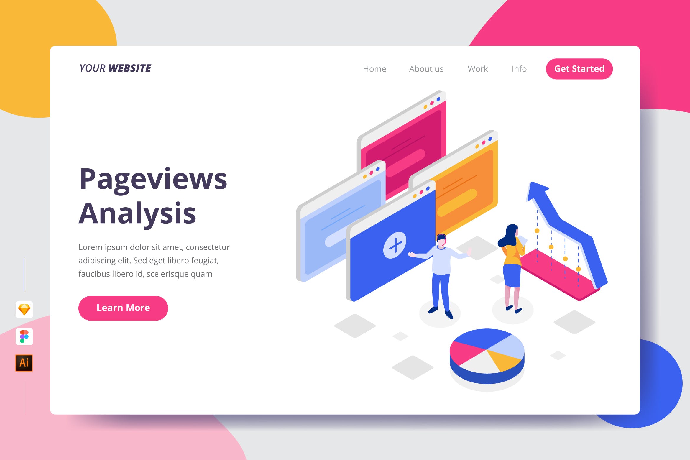 页面浏览网站数据分析矢量插画着陆页设计素材库精选模板 Pageviews Analysis – Landing Page插图