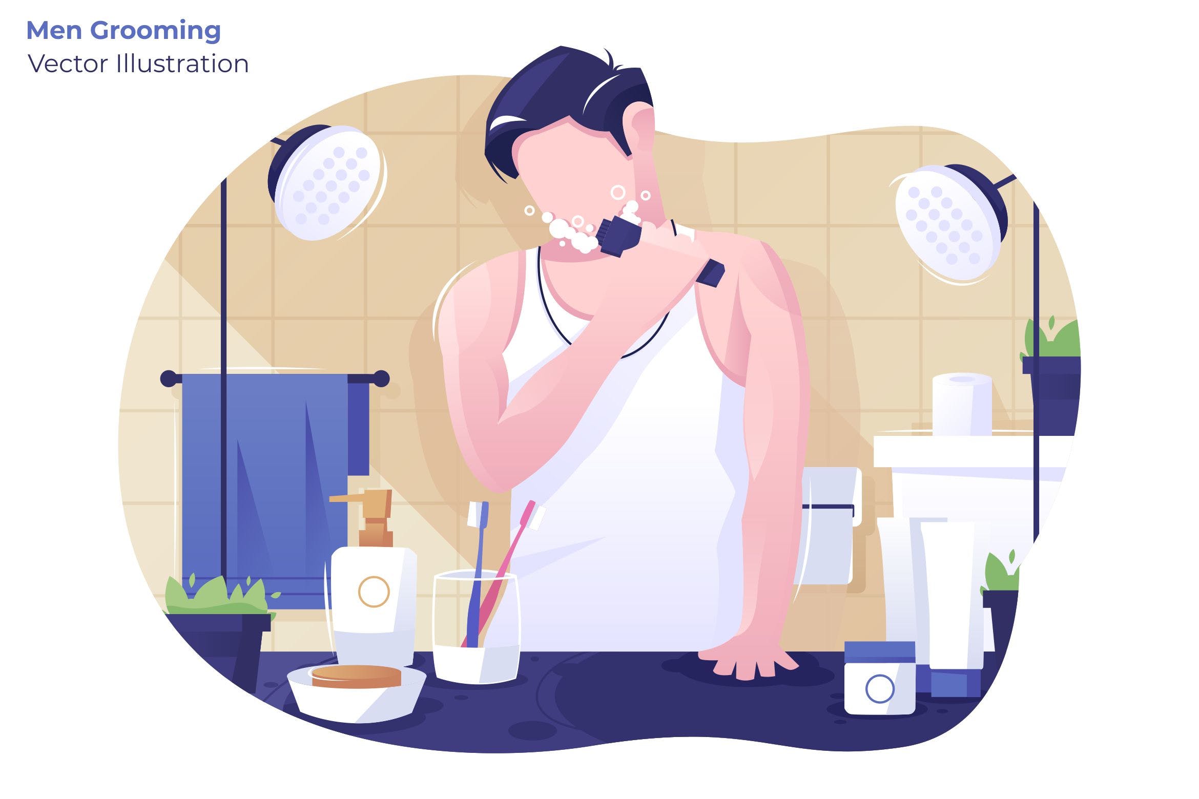 男士美容洗漱场景矢量插画素材库精选素材 Men Grooming – Vector Illustration插图