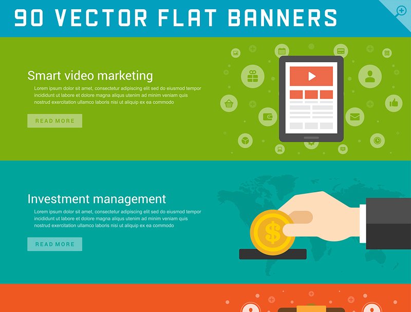 90个网站标题推广横幅模板和平面图标设计 90 Flat website banners templates插图(1)