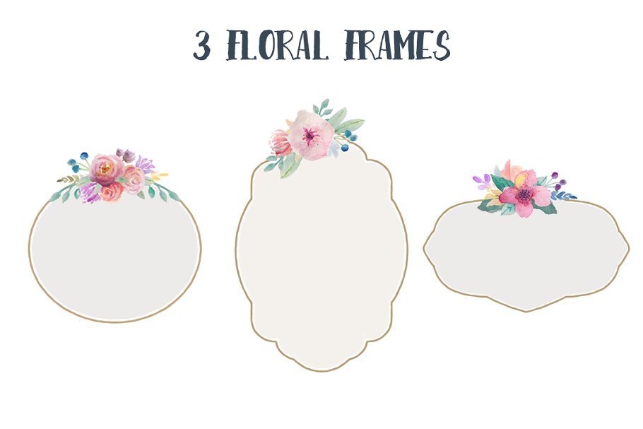 水彩花卉素材集（元素、花环&花框） Go Floral! watercolor clip art set插图(3)