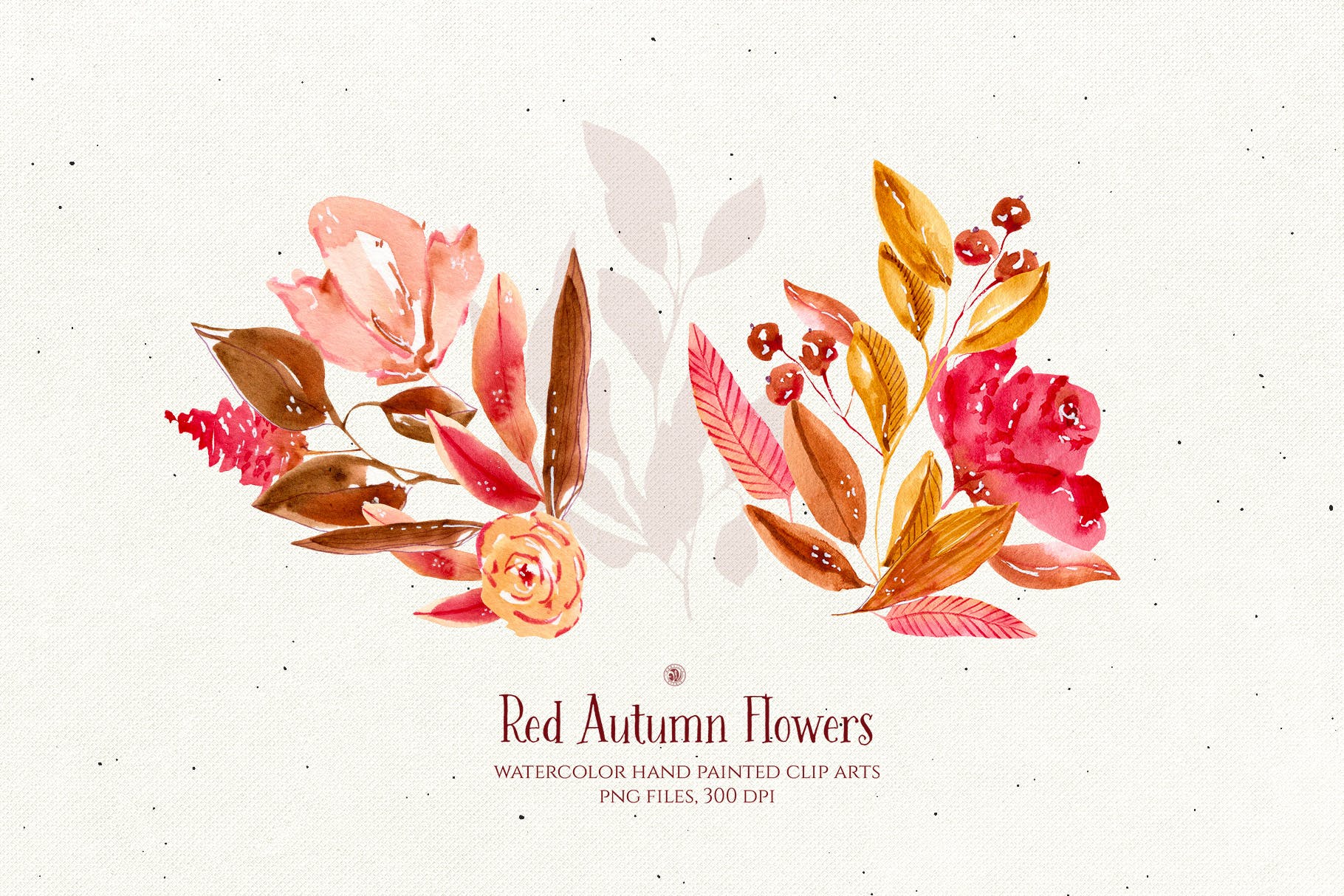 秋天红色水彩手绘花卉剪贴画PNG素材 Red Autumn Flowers插图(4)