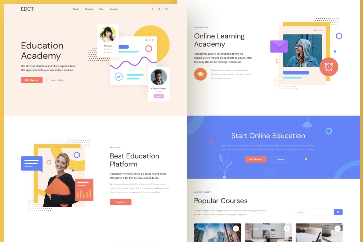 响应式设计风格教育服务企业网站UI交互设计素材库精选模板[Adobe XD, Figma, Sketch] Education Responsive Template插图(2)