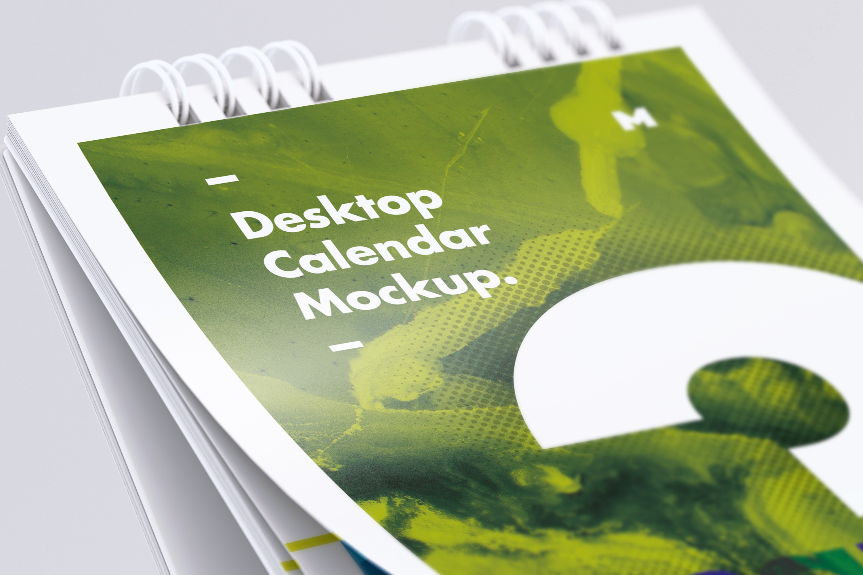 纵向桌面日历设计特写视图样机 Desktop Portrait Calendar Mockup Close Up View插图