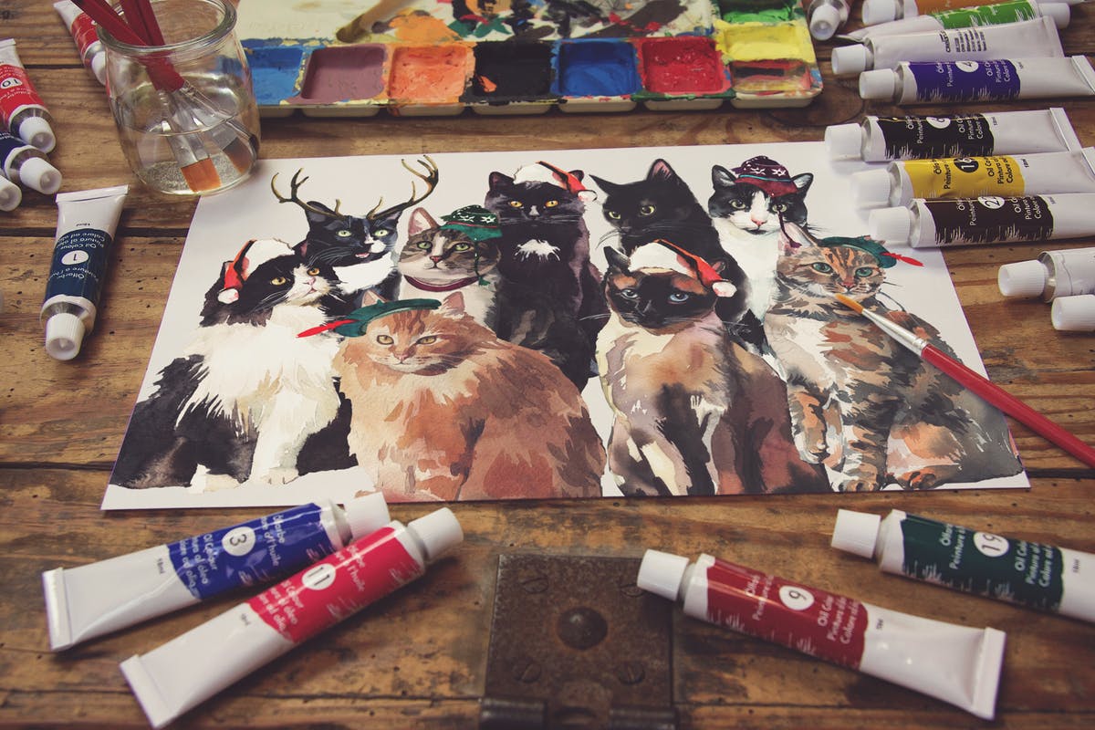 画室创作场景画纸样机模板v3 Paper Paint Scene插图