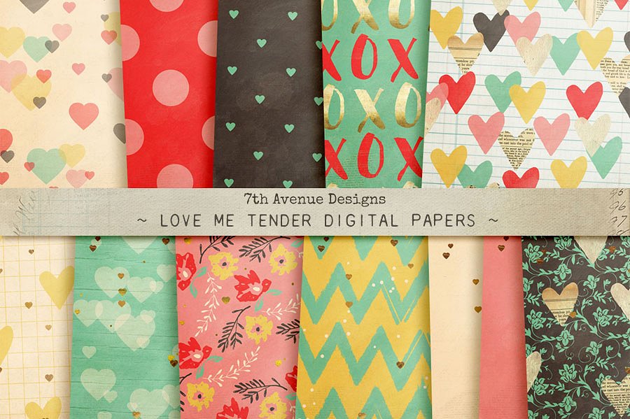 爱情主题图案纹理 Love Me Tender Digital Papers插图