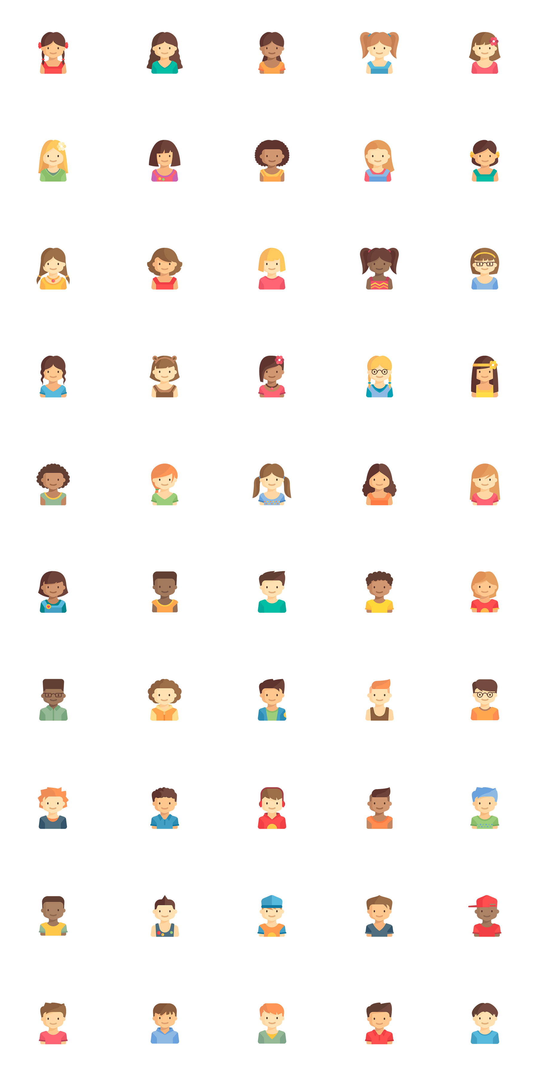 50 枚扁平儿童头像图标