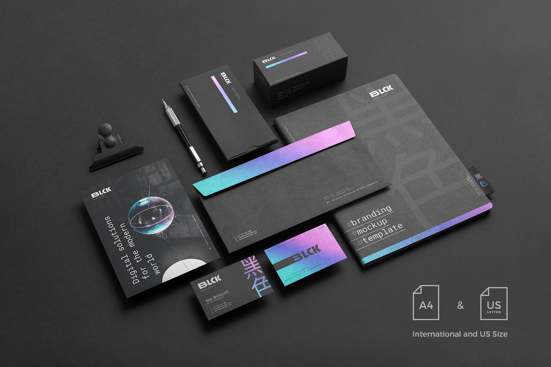 高端黑办公用品套装品牌VI设计效果图样机 Blck Branding Mockup Kit插图(1)