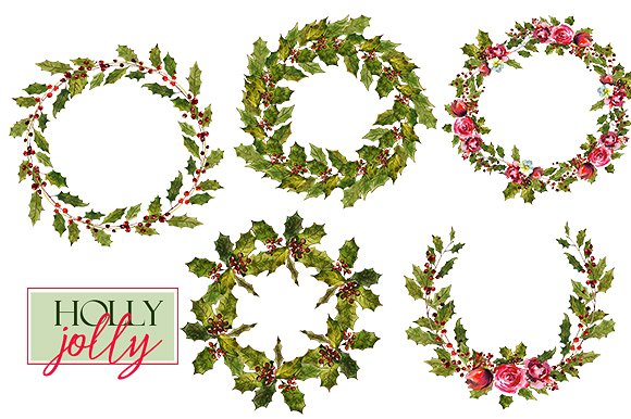 圣诞水彩剪辑集（一堆圣诞元素） Holly Steams Christmas Watercolors插图(14)