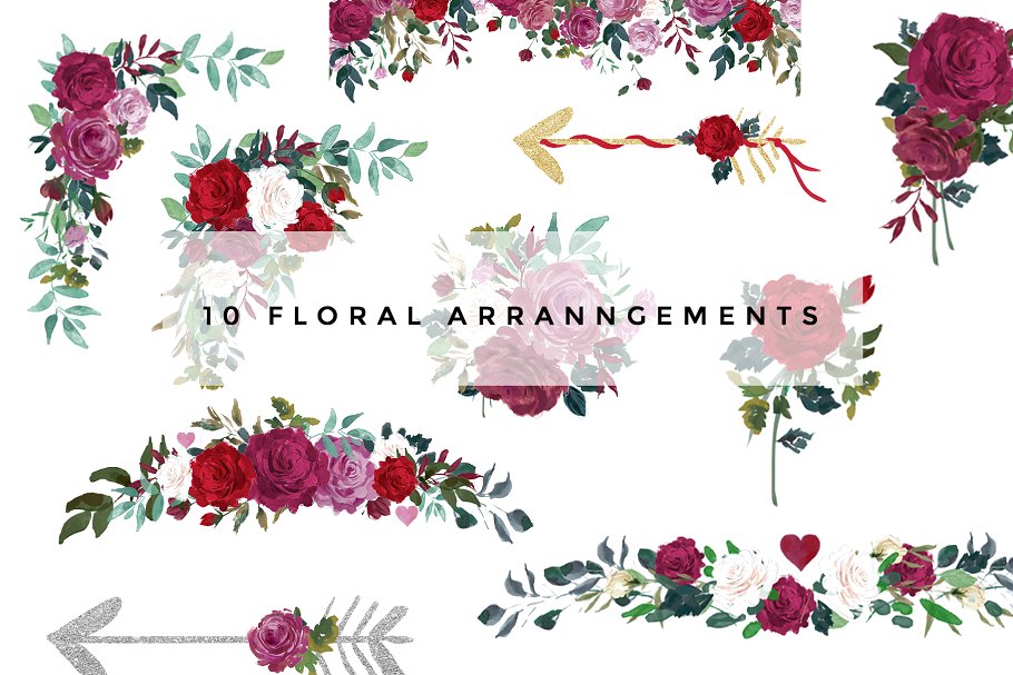 浪漫水彩花卉剪贴画 Watercolor Floral Graphic – Romance插图(2)