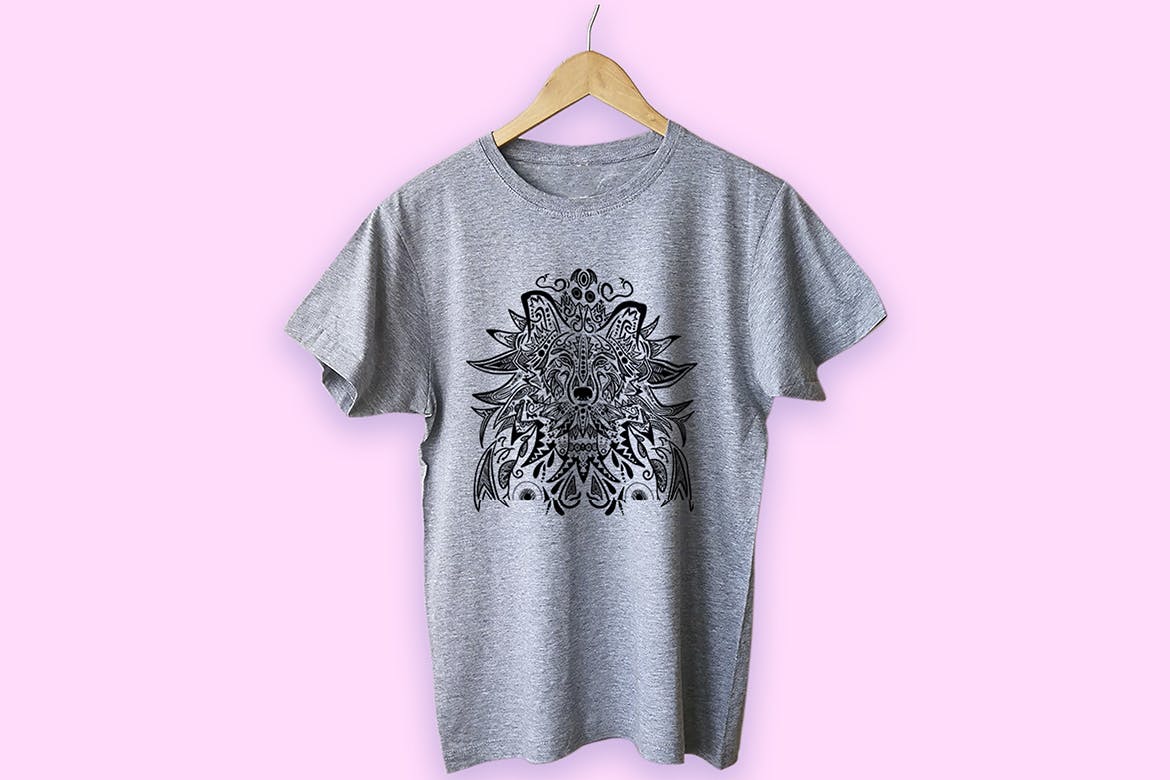狼-曼陀罗花手绘T恤印花图案设计矢量插画素材库精选素材 Wolf Mandala T-shirt Design Vector Illustration插图(3)