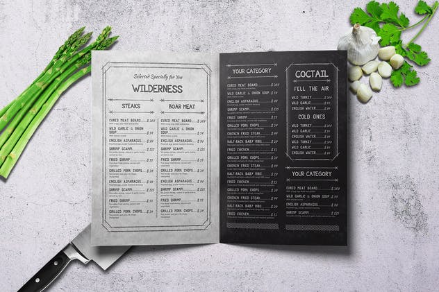 复古老式A4菜单设计PSD模板 Vintage A4 Food Menu Design – 10 Pages插图(4)