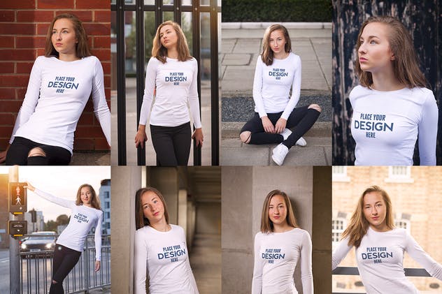 实景拍摄女款T恤模特上身效果样机模板 Crew Neck T-shirt Mock-up Female Version插图(6)