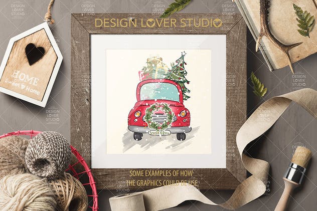 圣诞老人礼物小车矢量插画 Santa Claus Car design插图(3)