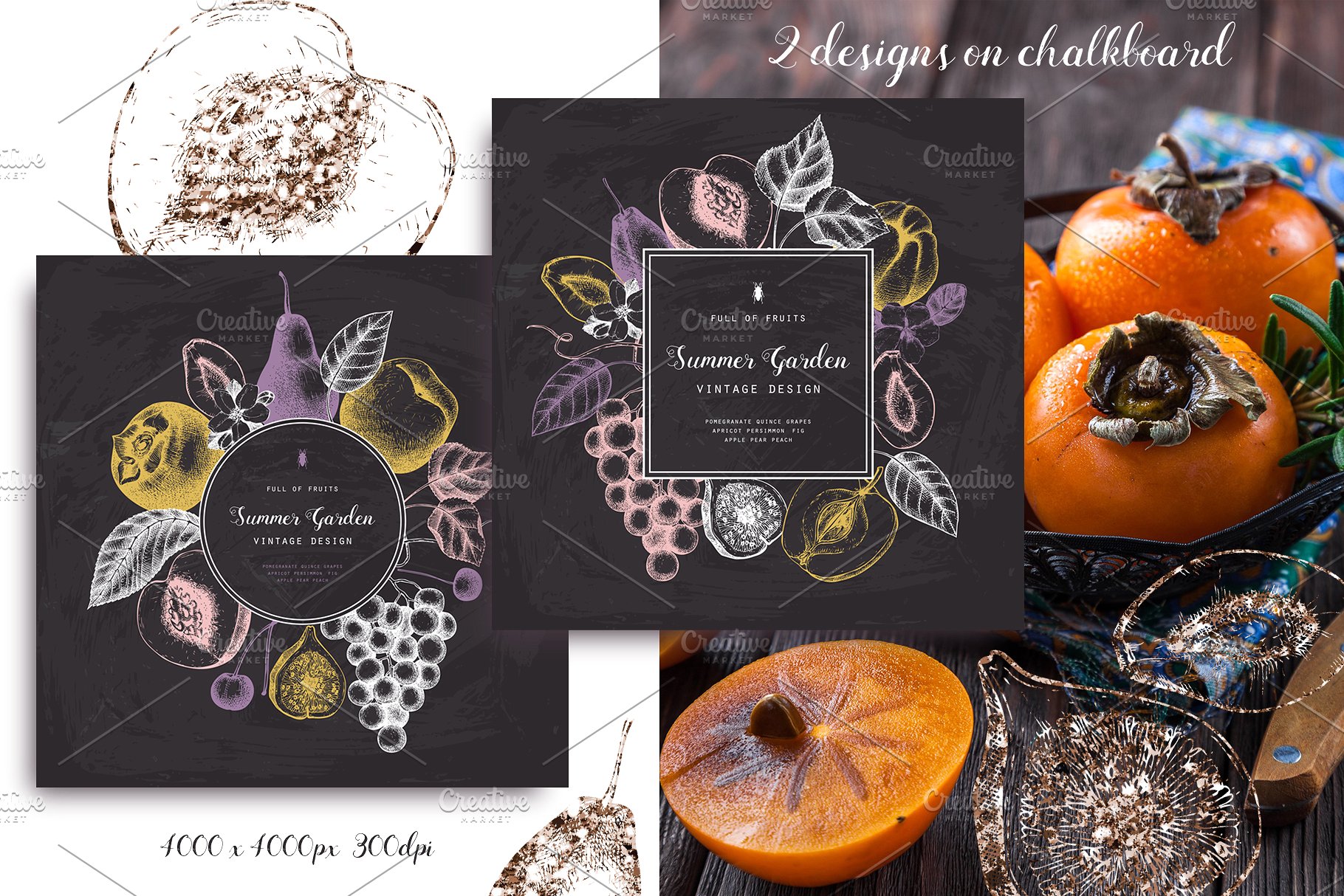 复古葡萄园插画素材合集 Vintage Set of Garden Fruits插图(4)