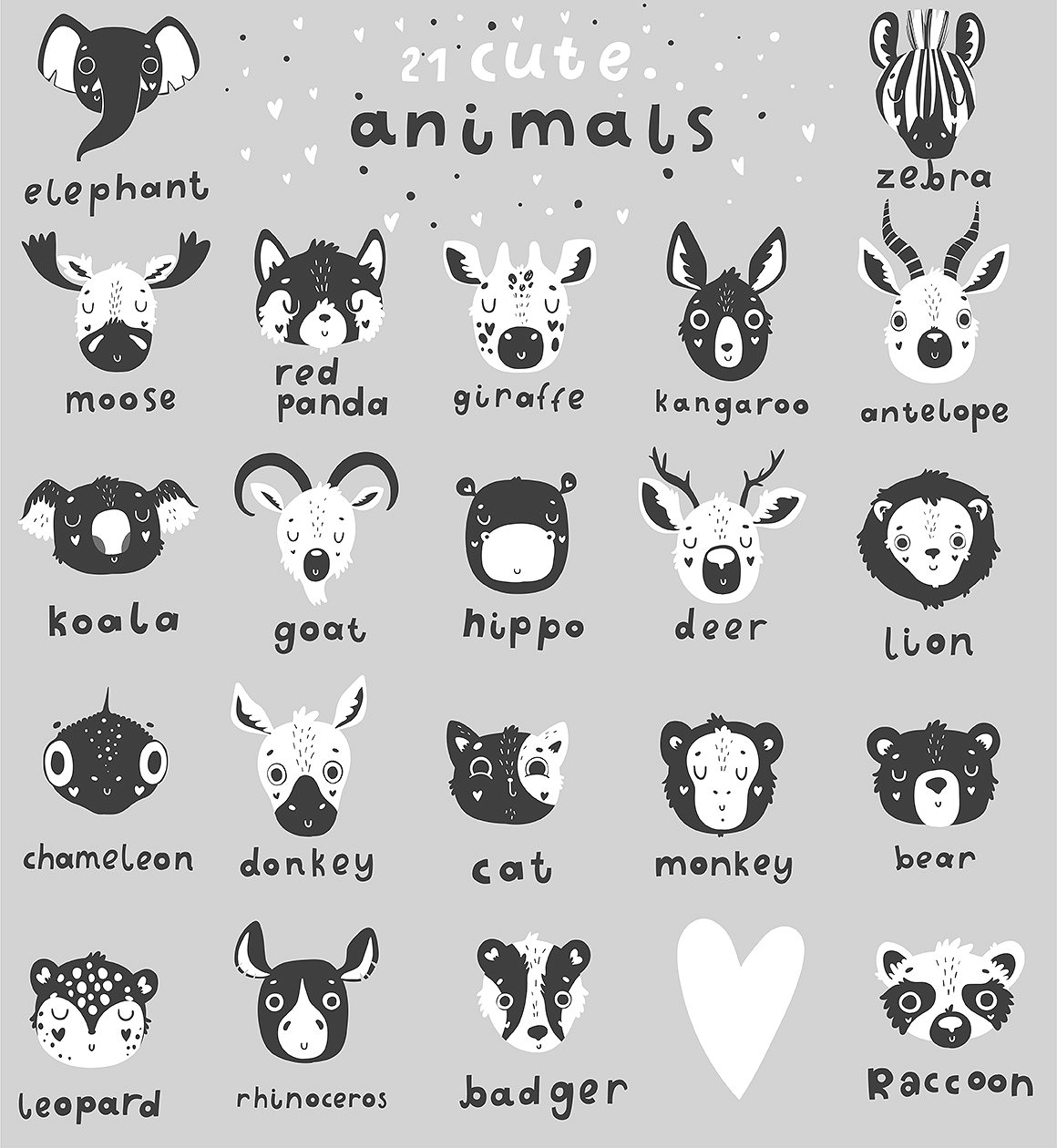 可爱的手绘单色卡通动物插图矢量素材下载[psd,eps,png,jpg]插图