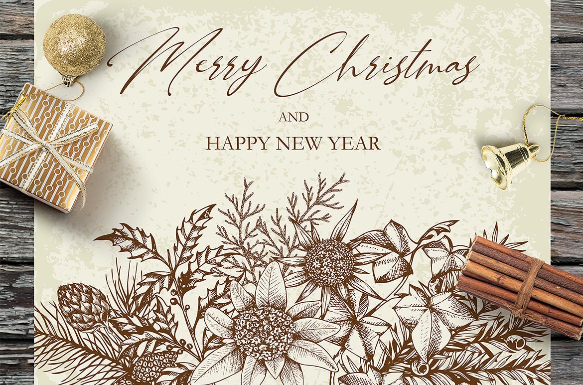 圣诞主题复古设计风格素材包[元素/背景/无缝纹理] Merry Christmas Vintage Design Kit插图(3)