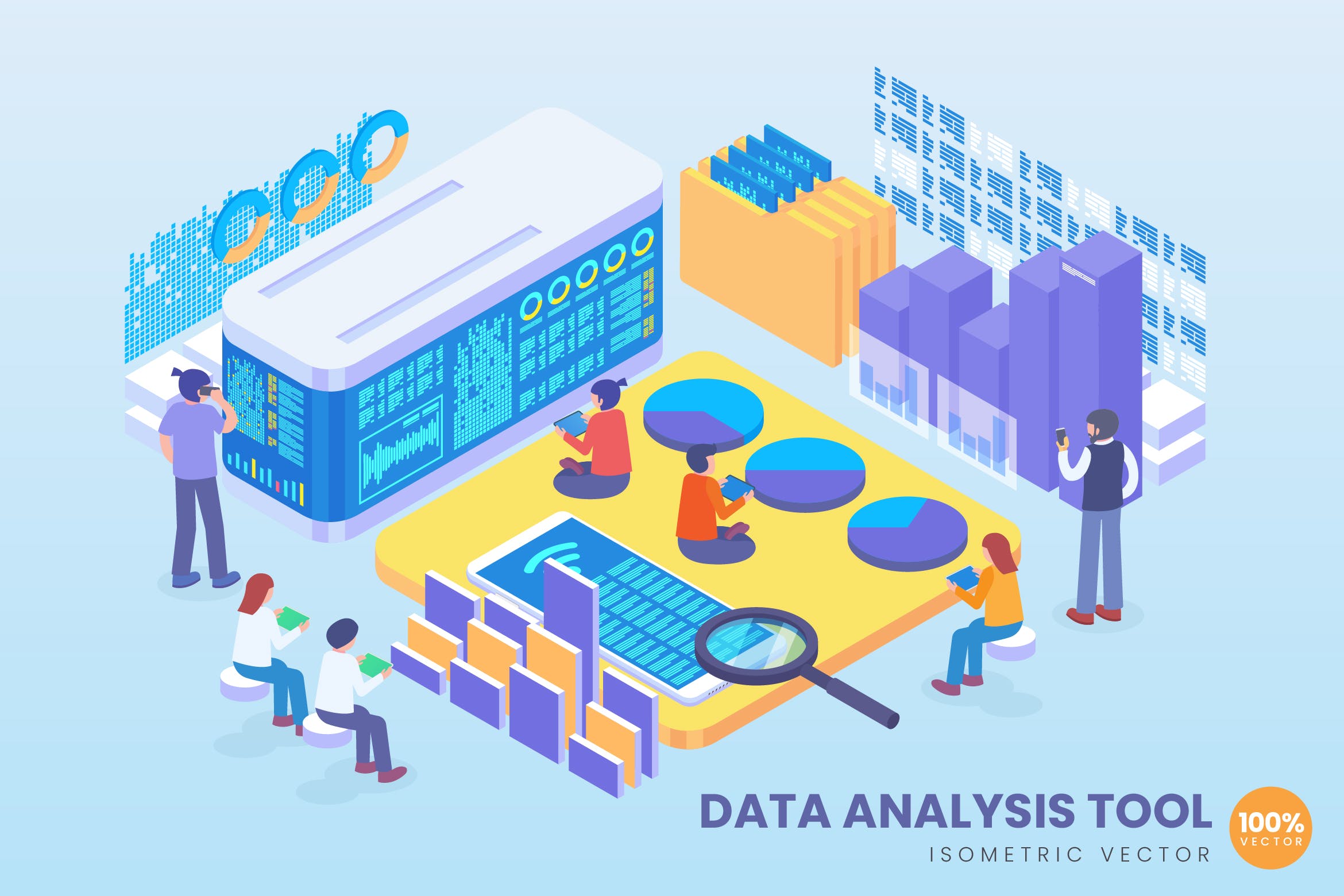 数据分析工具等距矢量素材库精选科技概念插画 Isometric Data Analysis Tool Vector Concept插图