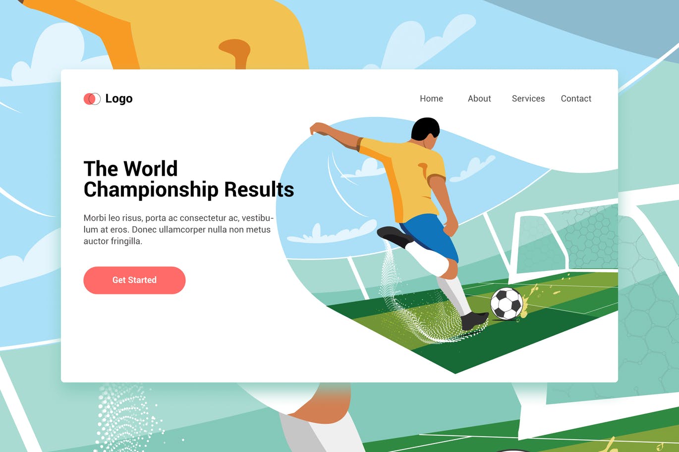 足球运动素材库精选概念插画网站着陆页设计模板v1 Playing Football web template for Landing page插图