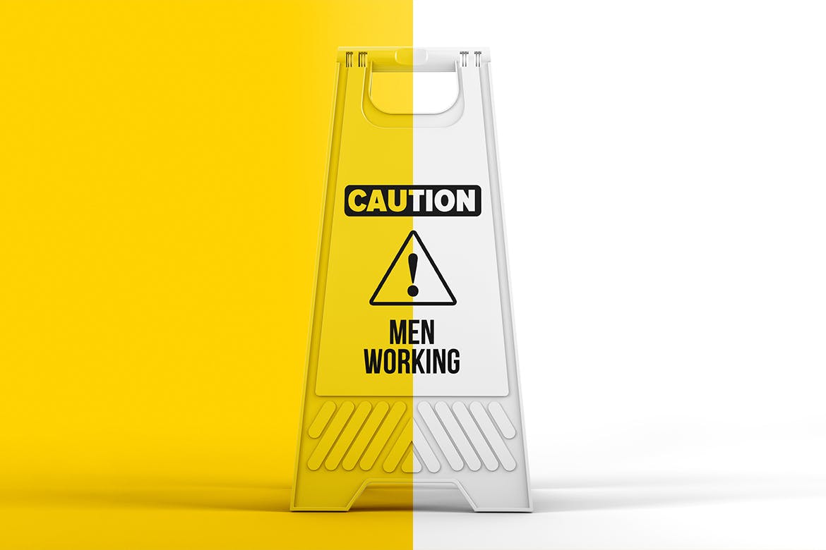 塑料地板警示牌设计图样机素材库精选模板 Plastic Caution Floor Sign Board Mockup插图(3)