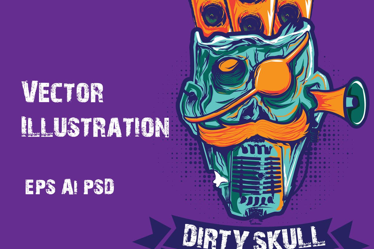 脏骷髅矢量插画 Dirty Skull Illustration Vector插图