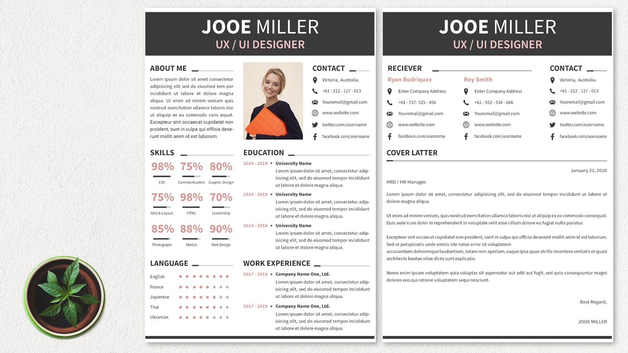 UI/UX设计师推荐信&素材库精选简历模板 CV Resume Bold And Professional插图(1)