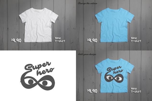 儿童版圆领T恤服饰印花设计样机素材 Crew Neck T-shirt Mock-up Kids Version插图(5)