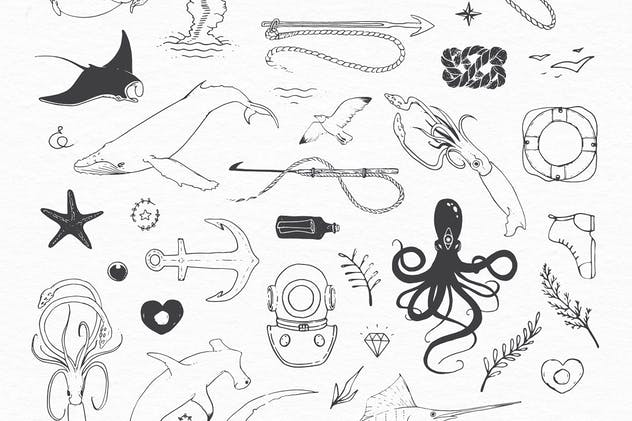 海洋主题水彩矢量插图设计套装 AquaWay — watercolored vector pack插图(2)