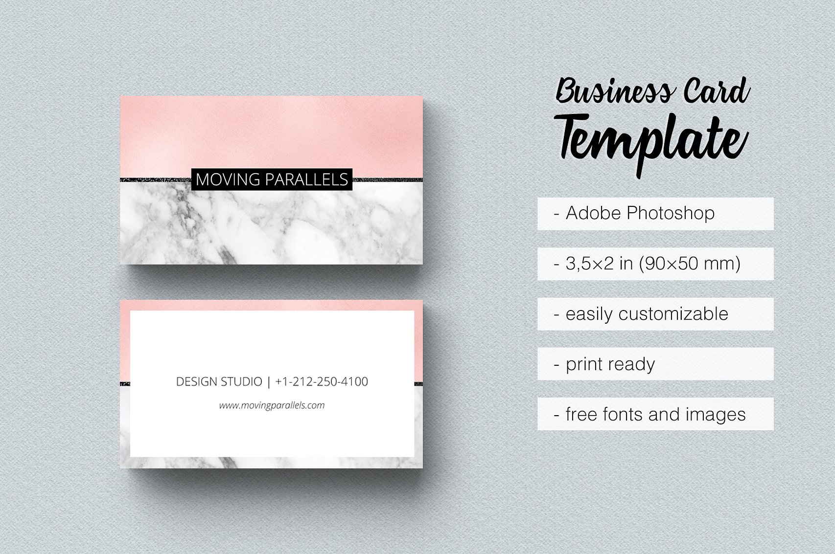 玫瑰金大理石粉红色名片模板PSD插图