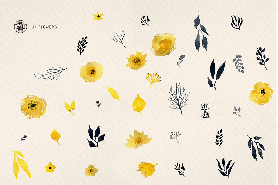 黑色格调水彩花卉图案 Dark Watercolour Flowers插图(2)