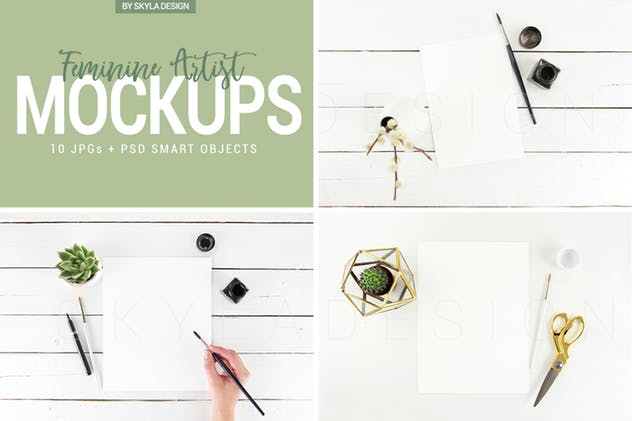 女性艺术风格Instagram引语贴图样机模板 Feminine artist styled Instagram mockups插图(1)