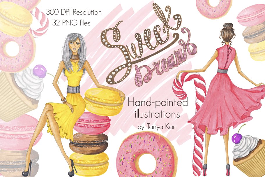甜点甜心宝贝手绘剪贴画合集 Sweets Hand-painted clipart插图