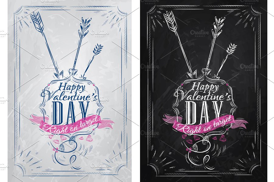 浪漫手绘情人节专题粉笔插画合集 Set Valentine’s Day插图(2)