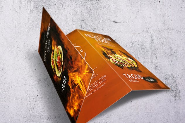 墨西哥美食三折页餐厅菜单模板 Mexican A4 US Letter Trifold Food Menu插图(1)