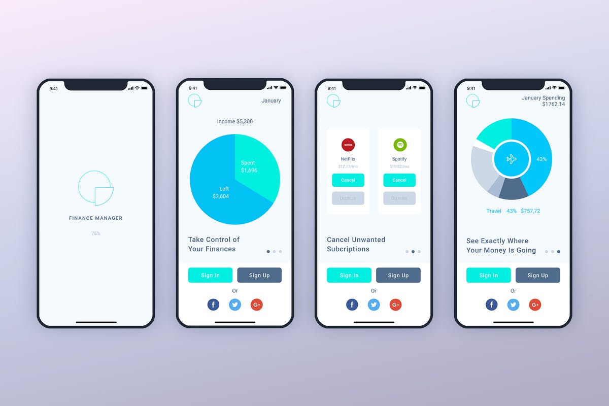 电子钱包APP应用启动界面UI设计方案一 Launch Screens Walkthroughs Finance Mobile UI – FP插图
