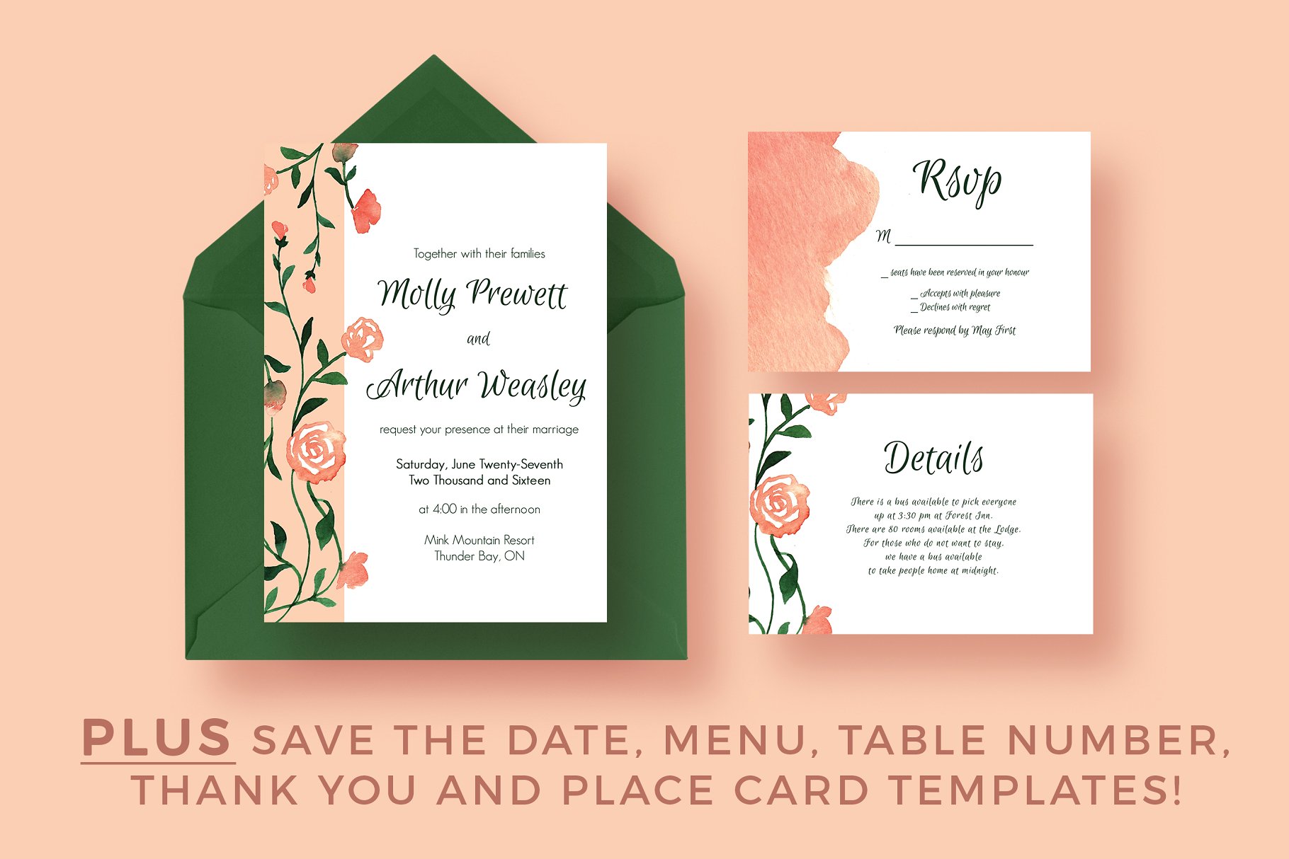 花卉藤边婚礼邀请函设计模板套装2.0 Flower Garland Wedding Suite 2.0插图