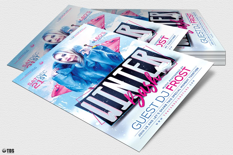 酷炫冬季狂欢节海报传单PSD模板 Winter Bash Flyer PSD V2插图(3)