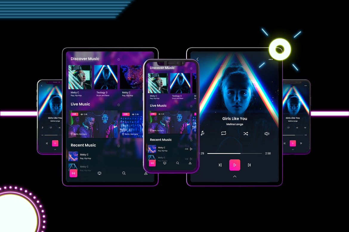 霓虹灯背景iPhone XS & iPad Pro样机模板 Neon iPhone XS & iPad Pro插图(4)