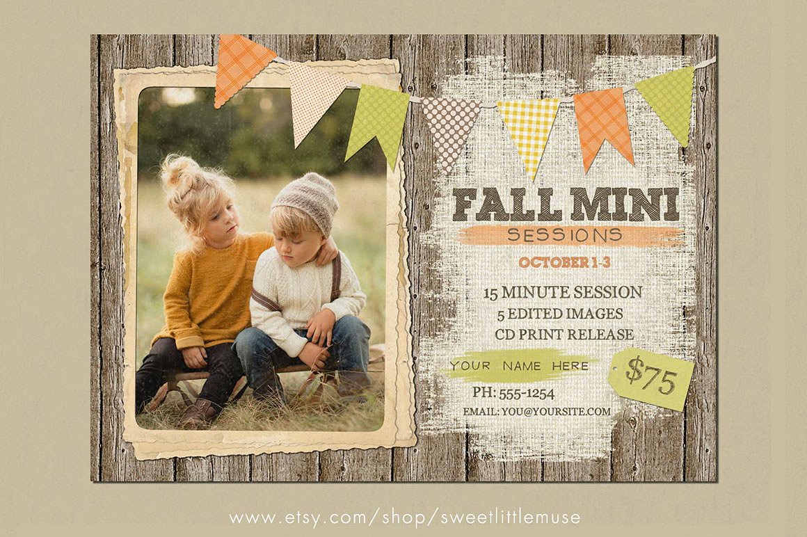 秋季乡村风迷你营销小册子模板 Fall Mini Session Template插图