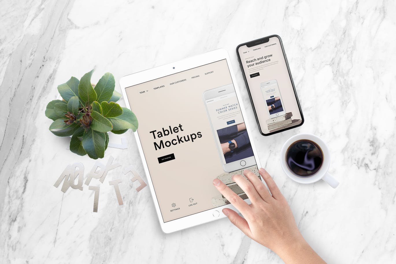 平板电脑/智能手机响应式页面设计效果图样机 Tablet Mock-Up插图