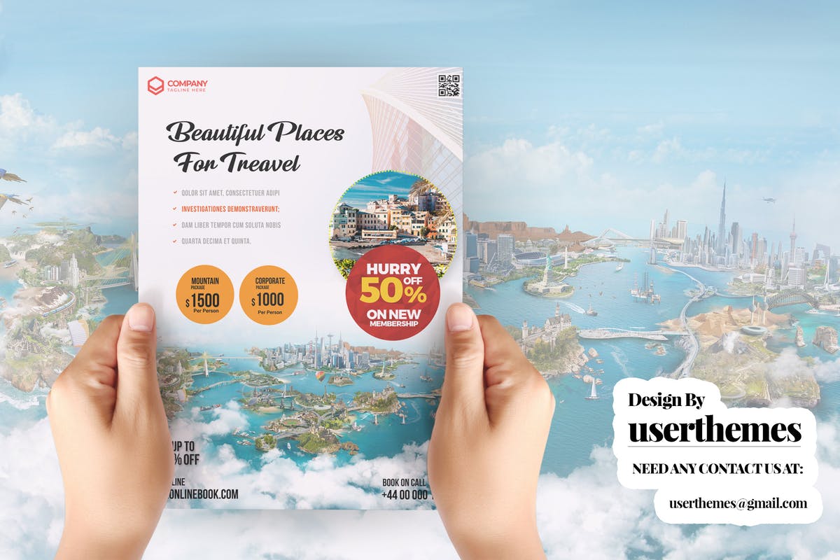 旅游＆度假旅行社促销活动海报传单设计模板 Travel Tour and Vacation Flyer PSD Template插图