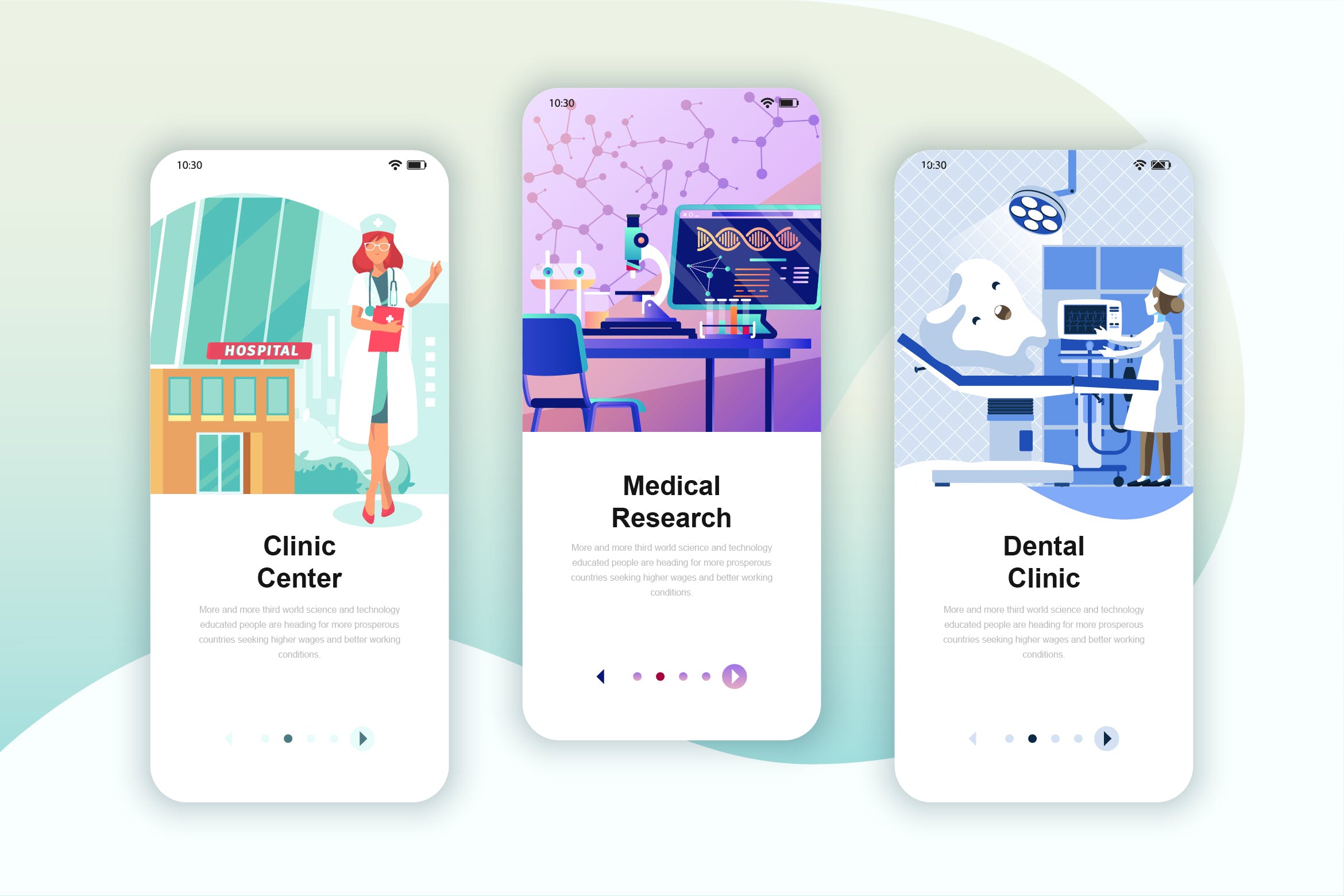 医院诊所服务主题主题矢量插画APP引导页启动页设计模板 Instagram Stories Onboarding Screens Mobile App插图