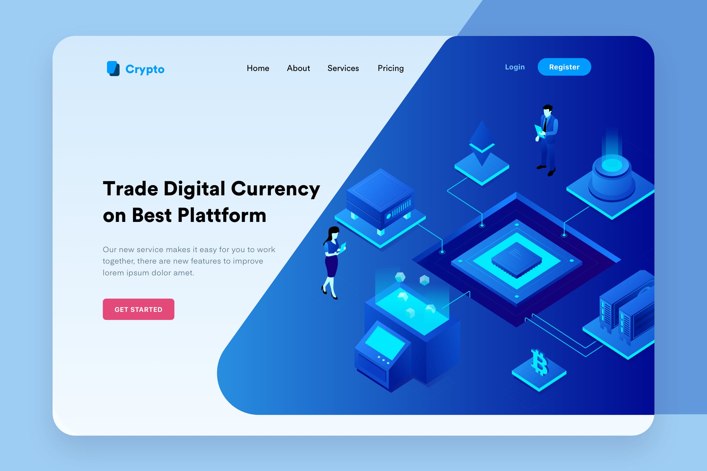 加密货币概念主题网站设计矢量插画 Cryptocurrency Desktop Header Illustration插图