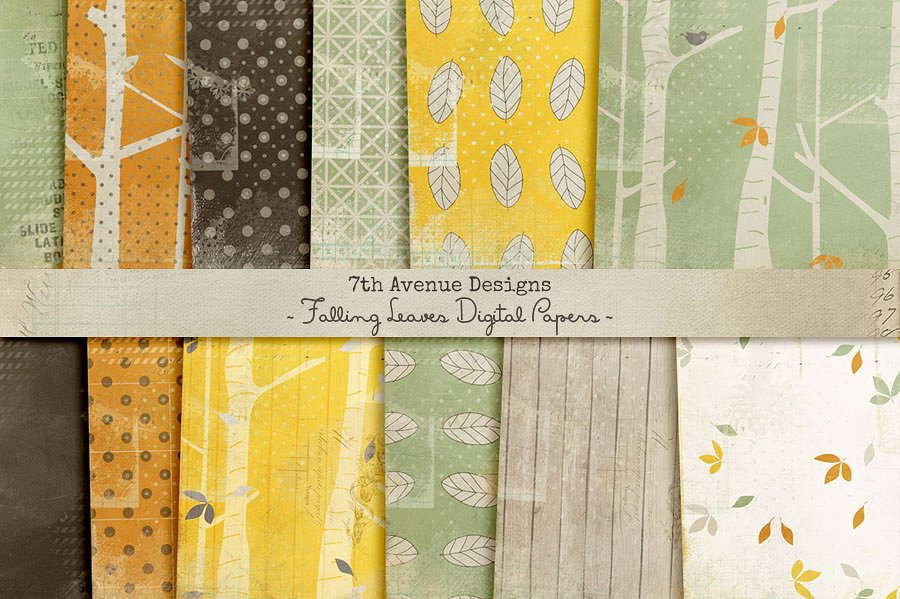 落叶图案纸张纹理 Falling Leaves Digital Papers插图(1)