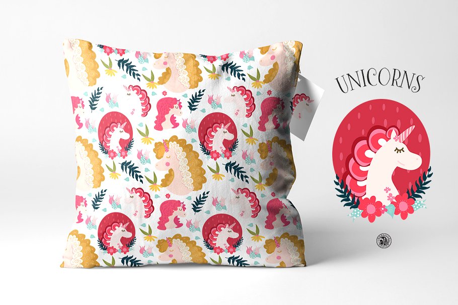 手绘矢量女性化独角兽剪贴插画 Unicorns – cliparts and patterns插图(1)