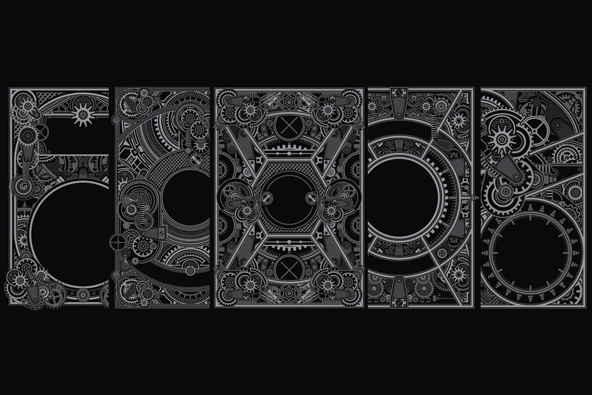 5款机械机甲背景图案海报PSD素材素材库精选模板 5 mecha poster template插图