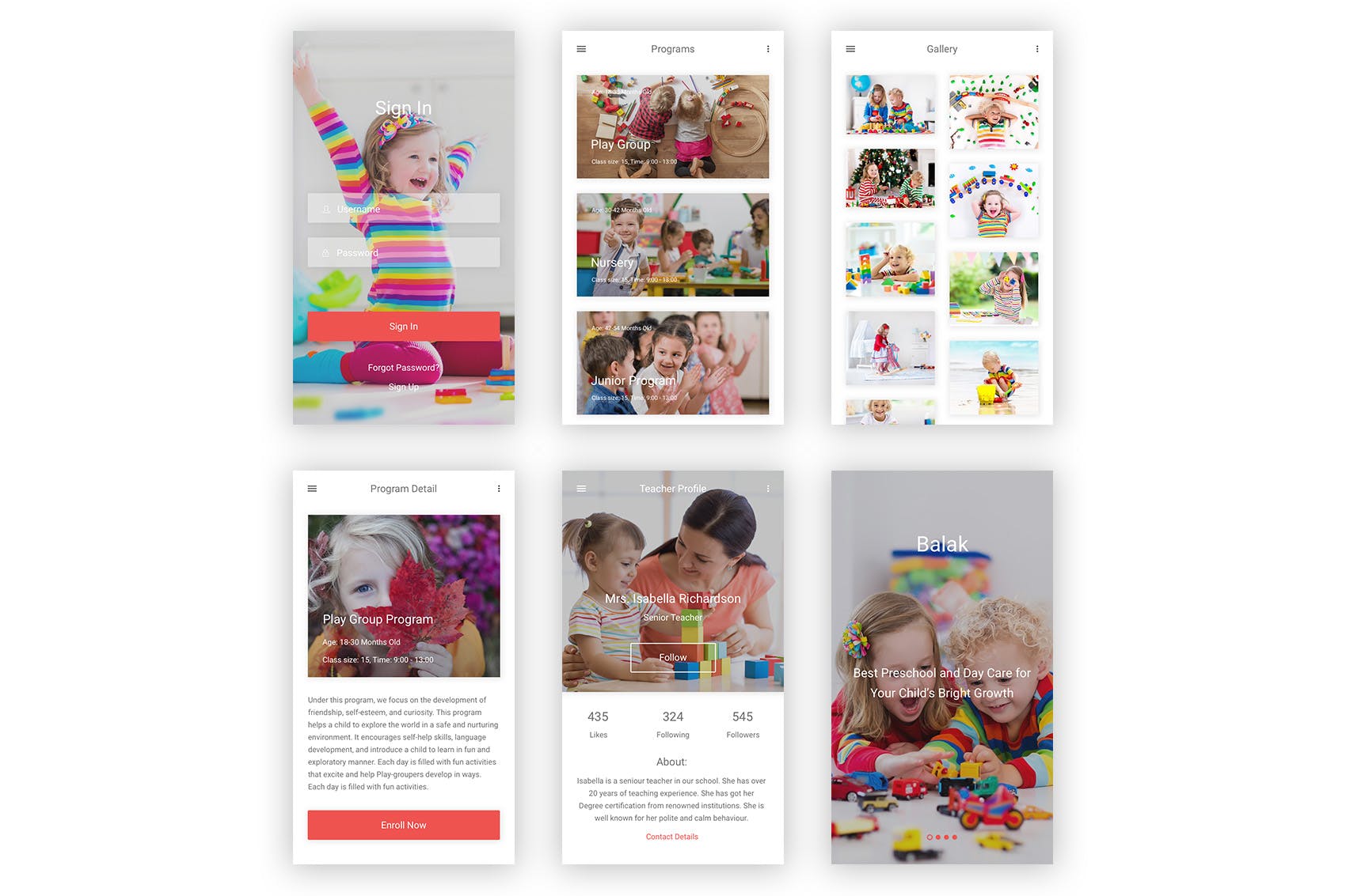 学期教育&幼儿园APP应用UI界面设计SKETCH模板 Balak – Kindergarten & Pre-school Sketch UI Kit插图(7)