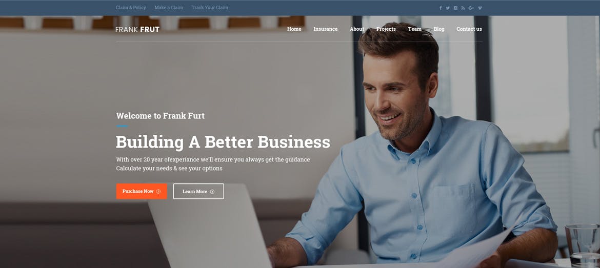 金融/保险/房地产/医疗多行业适用网站设计PSD模板 FrankFurt : Single Professional PSD Template插图(2)