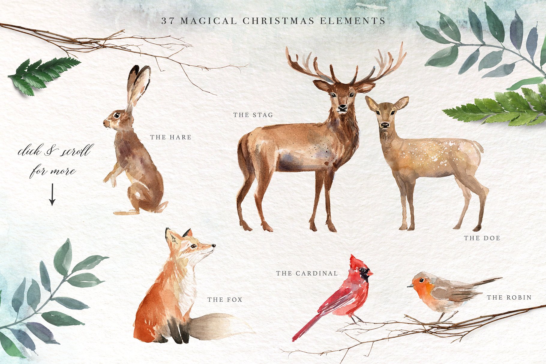 圣诞主题设计素材包（独立对象、背景、花卉等） Christmas Graphics – Woodland插图(1)
